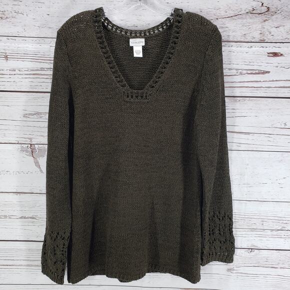Chico's Women's Brown Knit V-Neck Pullover Long Sleeve Top Size 2 - Picture 2 of 15